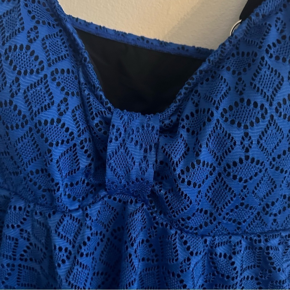 Catherine’s Blue Size 20 Lined Padded Tankini Swim Top Ruffles Eyelet - Picture 6 of 8